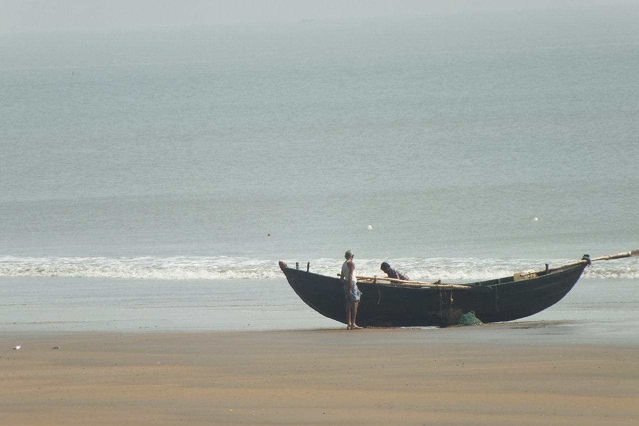 Fish boat docked on beach