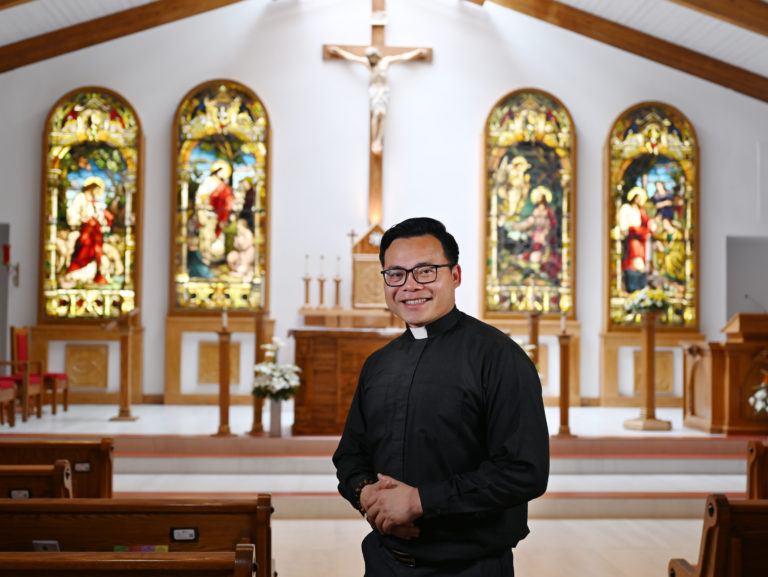 Fr Anthony in renovated church