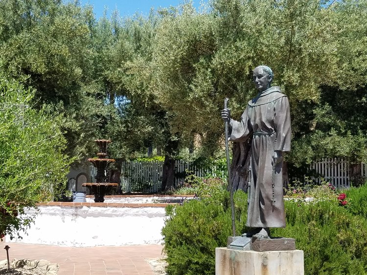 Father Serra statue at Mission patio