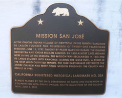 Mission San Jose plaque showing it is a registered historical landmark